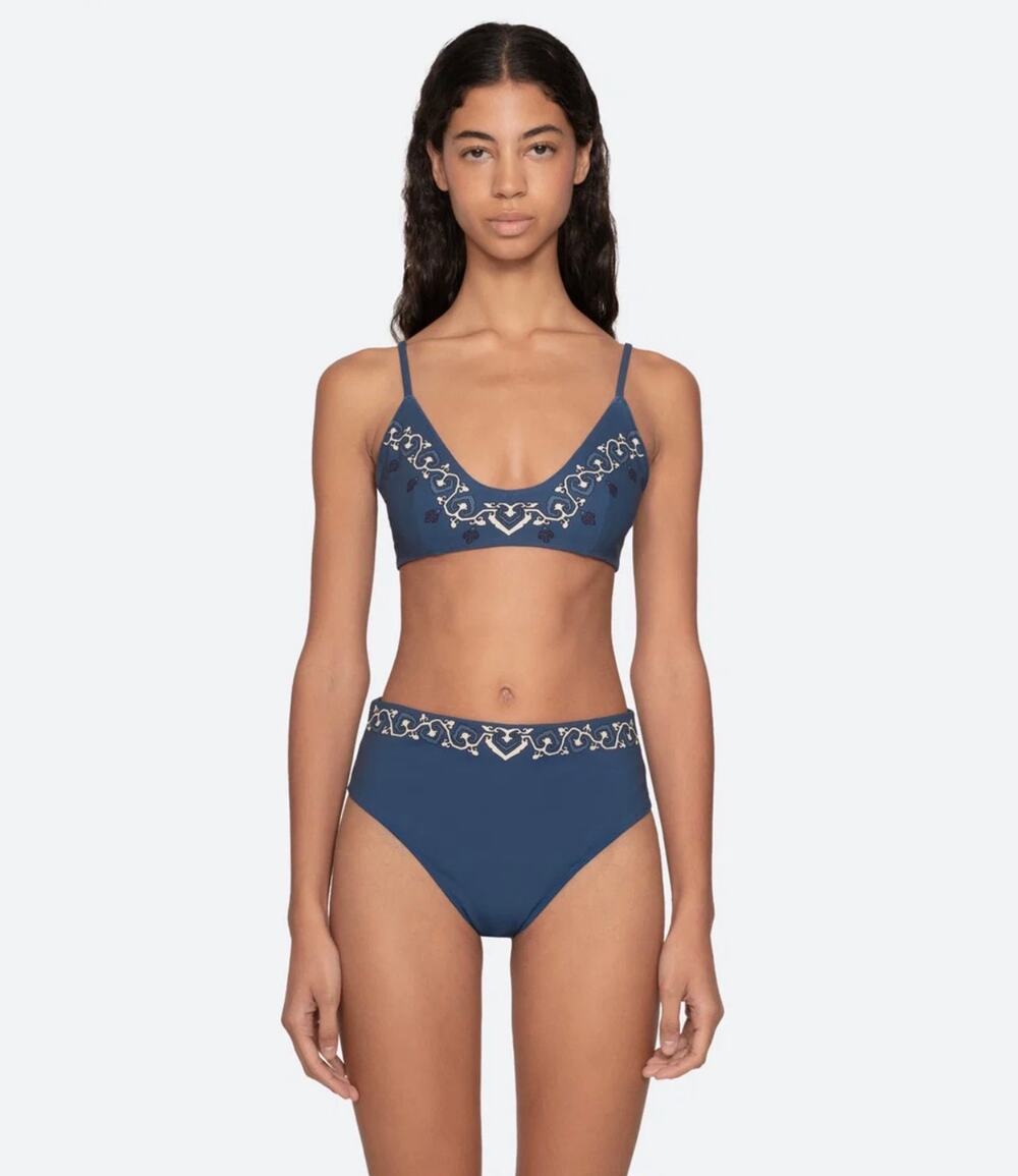 SEA New York Blaise Print Bikini Top in Navy M